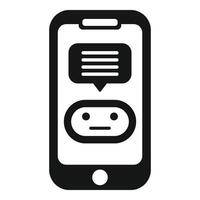 Phone online bot chat support icon simple . Assistance speech vector