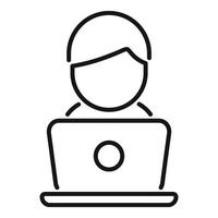 Laptop call center agent help support icon outline . Work online vector