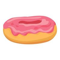 Pink donut dessert icon cartoon . Bakery round snack vector