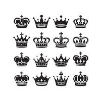 Kings crown icon set illustration silhouette style vector