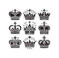 Kings crown icon set illustration silhouette style vector