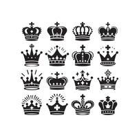 reyes corona icono conjunto ilustración silueta estilo vector