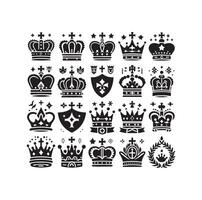 reyes corona icono conjunto ilustración silueta estilo vector