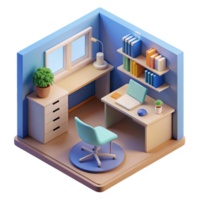 3d isometric interior design of work place or study room png