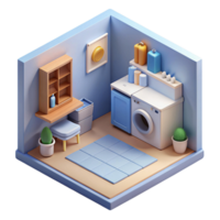 3d isometric interior design of laundry room png