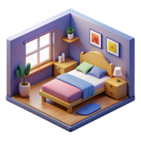 3d isometric interior design of bed room png