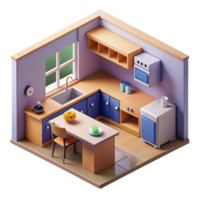 3d isometric interior design of kitchen png