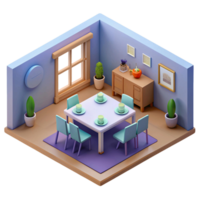 3d isometric interior design of dining room png