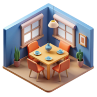 3d isometric interior design of dining room png