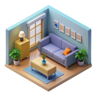 3d isometric interior design of living room png