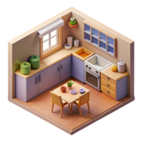 3d isometric interior design of kitchen png