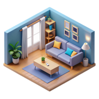 3d isometric interior design of living room png