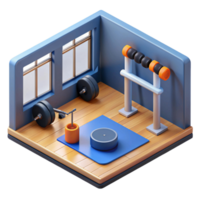 3d isometric interior design of gym room png