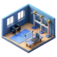 3d isometric interior design of gym room png