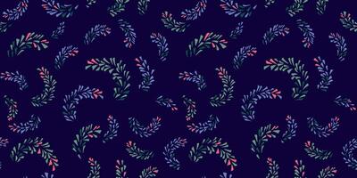 Minimalist seamless pattern with hand drawn sketch abstract branches with spots, drops. Dark blue simple printing. Template for designs, fabric, textile, surface design vector