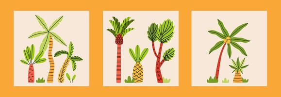 Palm trees posters set vector