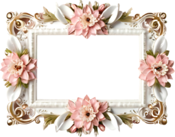 white photo frame with pink flowers png