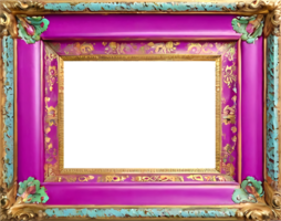 púrpura y turquesa foto marco con oro podar png