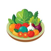 plato con vegetales aislado vector