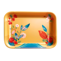 yellow tray with colorful flowers and leaves png