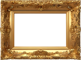 gold picture frame with ornate design on transparent background png