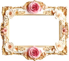 gold photo frame with pink roses png