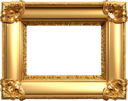 gold picture frame with ornate design on transparent background png