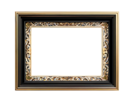 gold photo frame with black border on transparent background png