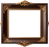 wooden photo frame with gold trim on a transparent background png