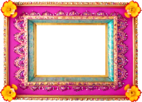 pink picture frame with gold and blue flowers png