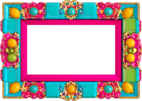 colorful picture frame with a gold border and colorful jewels png