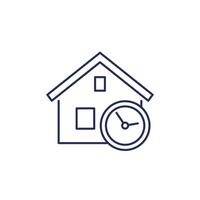 casa y hora línea icono con un reloj vector