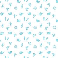 seamless pattern with construction tools and equipment linear icons, blue over white vector