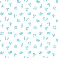 seamless pattern with construction tools and equipment linear icons, blue over white vector