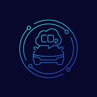 carbon emissions of a car icon, linear design vector