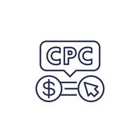 cpc línea icono, costo por hacer clic vector