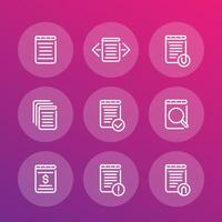 reports, records, documents line icons set vector