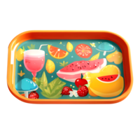 tray with fruit and drinks png