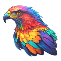 colorful bird head with colorful feathers on transparent background png