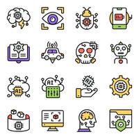 conjunto de iconos planos de inteligencia artificial vector