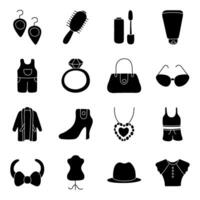 Pack Of Fashion And Clothing solid icon vector