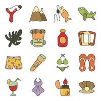 Pack Of Beach And Camping Flat Icon vector
