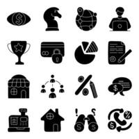 Set of Business and Finance Solid Icons vector