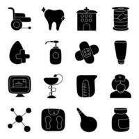 Set of Medical and Biology Solid Icons vector