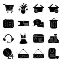 paquete de compras y comercio sólido icono vector