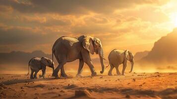 an elephant family's adventure in the desert a testament to the beauty of nature and wildlife conservation photo