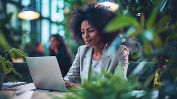 Office Workspace Setting Corporate Professionals Using Laptops for Work photo