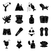 Pack Of Beach And Camping solid Icon vector