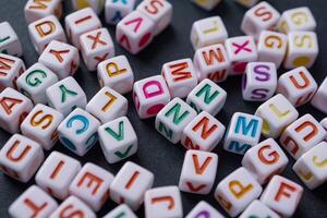 Colorful letter cubes, toy and education photo