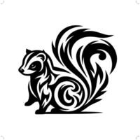 Skunk in modern tribal tattoo, abstract line art of animals, minimalist contour. vector